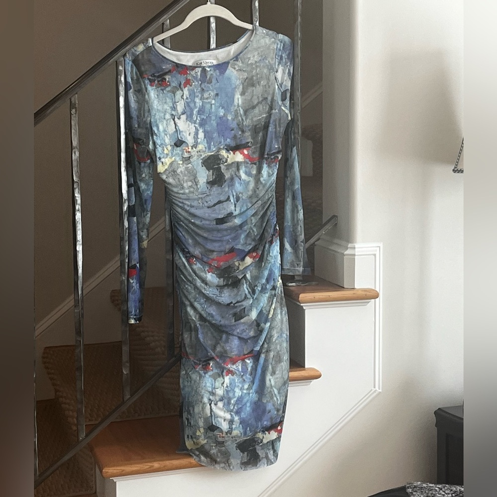 Kay Unger Beautiful Multi Color Mesh Fitted Dress… - image 1